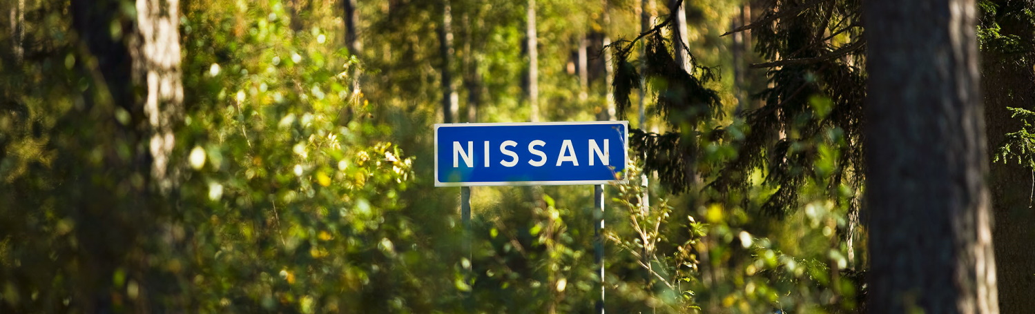 Skylt på Nissan